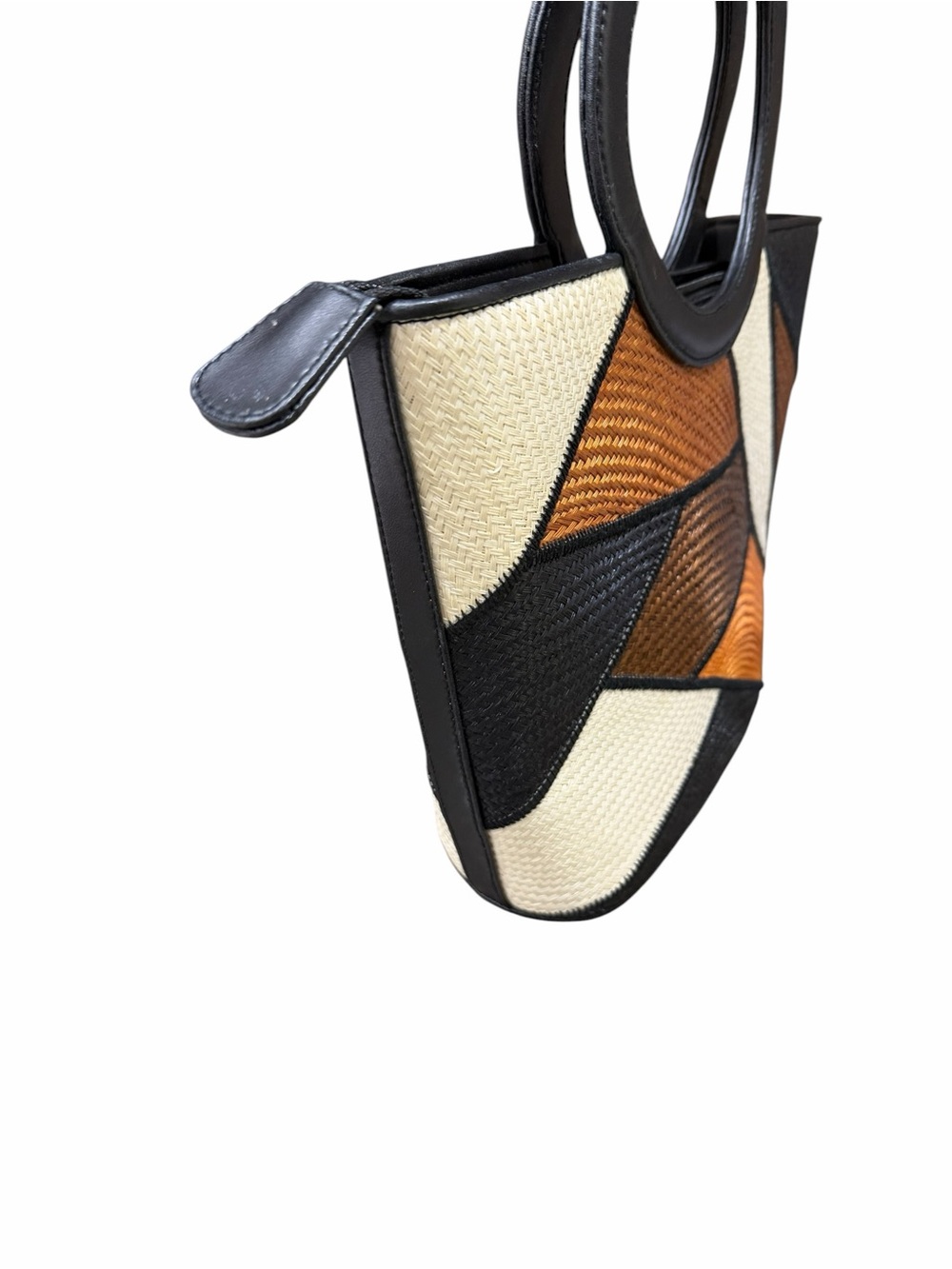 Vintage Le Sac Patchwork Woven Straw, Geometric Color Paneled Bag - Picture 3 of 14